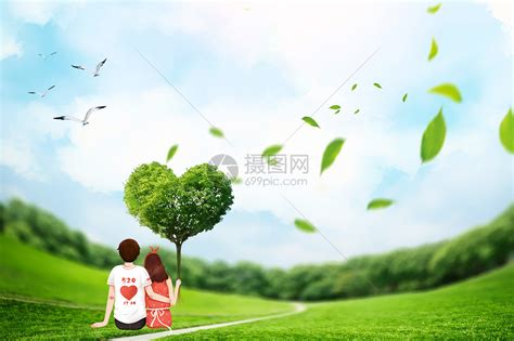 牵手的情侣站在爱心树下图片素材-正版创意图片500399186-摄图网