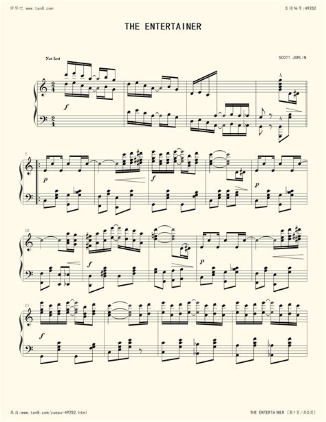 《The Entertainer 卖艺人,钢琴谱》Scott Joplin（五线谱 钢琴曲 指法）-弹吧|蛐蛐钢琴网