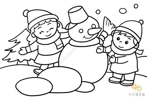 堆雪人的人简笔画,儿童堆雪人图画,小朋友在堆雪人简笔画(第4页)_大山谷图库