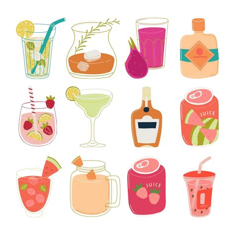 饮料饮品平面手绘插画元素 - 模板 - Canva可画