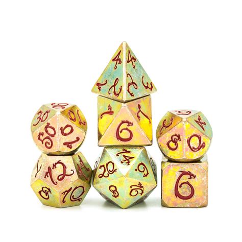 Dice - Polyhedral 7-Die Set - Stained Graffiti Metal Dice w/ Red Dragon ...
