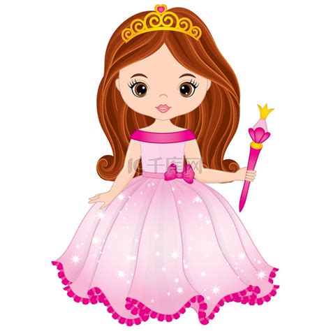 矢量美丽的公主在粉红色的连衣裙 素材图片免费下载-千库网
