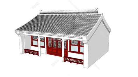 草图大师（SU）中式硬山屋顶建筑模型下载-齐生设计职业学校