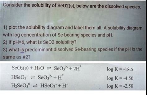 SOLVED: Consider the solubility of Se02(s), below are the dissolved ...