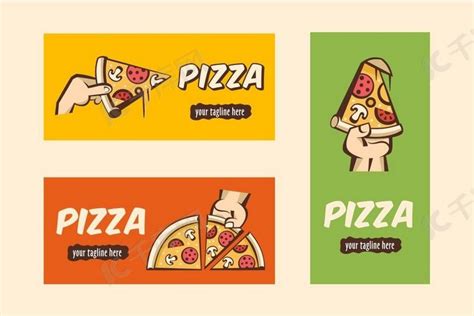 比萨店徽章设计模板，上面有切片比萨，上面有虾、意大利火腿、橄榄、西红柿和罗勒。素材图片免费下载-千库网