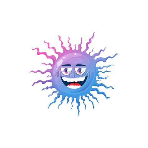 卡通病毒细胞载体图标、毛茸茸的细菌或带有露齿笑脸的细菌特征。 素材图片免费下载-千库网