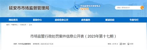 陕西省延安市市场监管局公开行政处罚案件信息（2023年第十七期）-中国质量新闻网