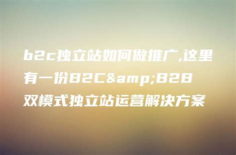 b2c独立站如何做推广,这里有一份B2C&B2B双模式独立站运营解决方案 - DTCStart