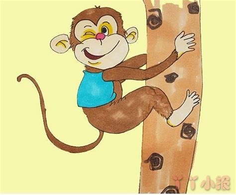 爬树小猴子怎么画带步骤涂颜色简单好看 - 丫丫小报