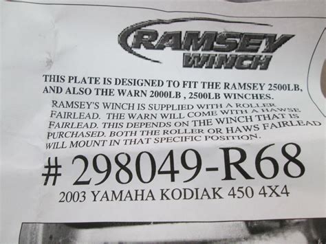 Savant Mfg Ramsey Winch 2500 Mount Plate 2003 Yamaha Kodiak 450 4X4 ...