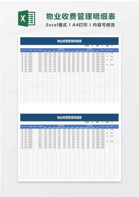 物业收费管理明细表Excel模板下载_熊猫办公