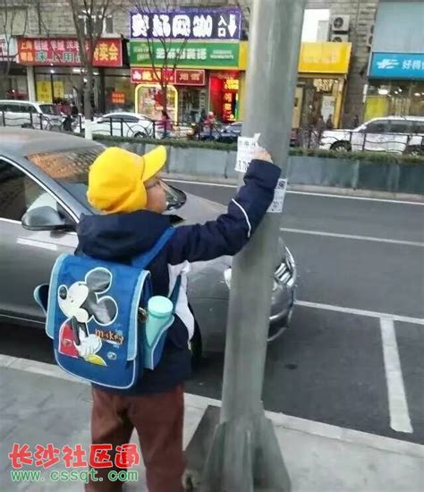 北京小男孩放学路上随手清理小广告获表扬 爱这座城_社会_长沙社区通