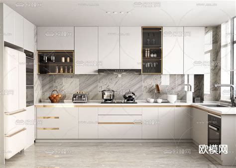 奶油风厨房 橱柜3d模型下载_ID14143608_3dmax免费模型-欧模网