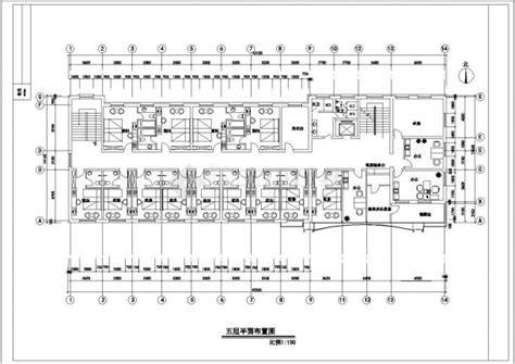 天水市某高档商务宾馆3-5层平面布局设计CAD图纸（每层1400平米）_商务酒店_土木在线