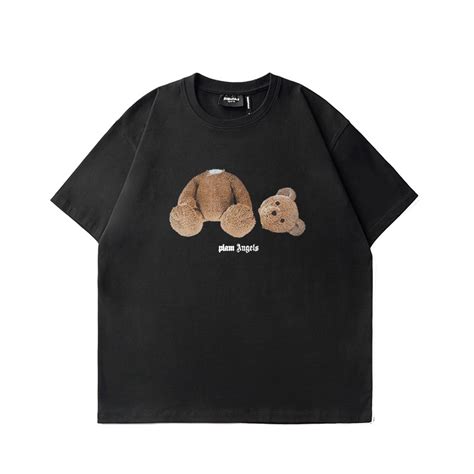 韩版名星同款小熊短袖棕榈断头泰迪熊天使印花宽松男女T恤潮牌-阿里巴巴
