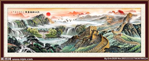 江山如此多娇背景墙国画,装饰画设计,其他设计,设计模板,汇图网www.huitu.com