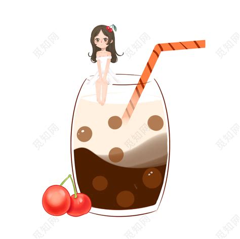 夏天卡通手绘饮品奶茶人物素材免费下载 - 觅知网
