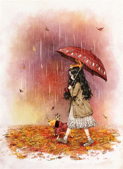 秋雨中美美的落叶 ~ 来自韩国插画家Aeppol … - 堆糖，美图壁纸兴趣社区
