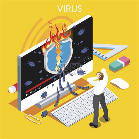 计算机病毒木马恶意软件攻击警告信息图表平面等距人插画图片素材_ID:142247795-Veer图库