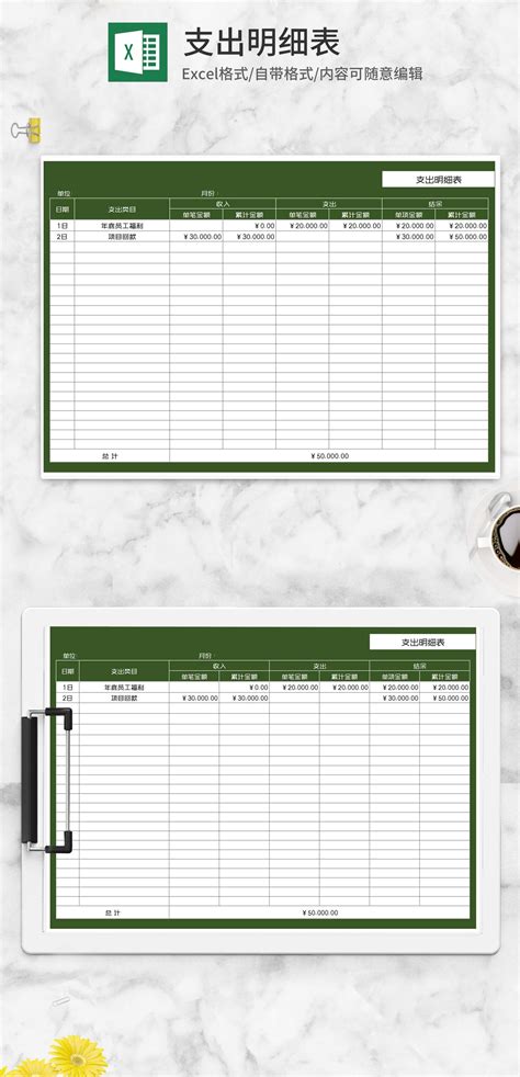 绿色公司支出明细表Excel模板_完美办公