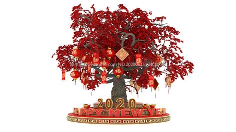 2020-新年快乐吉祥树,招财树C4D模型(网盘下载)_现代场景模型下载-摩尔网CGMOL
