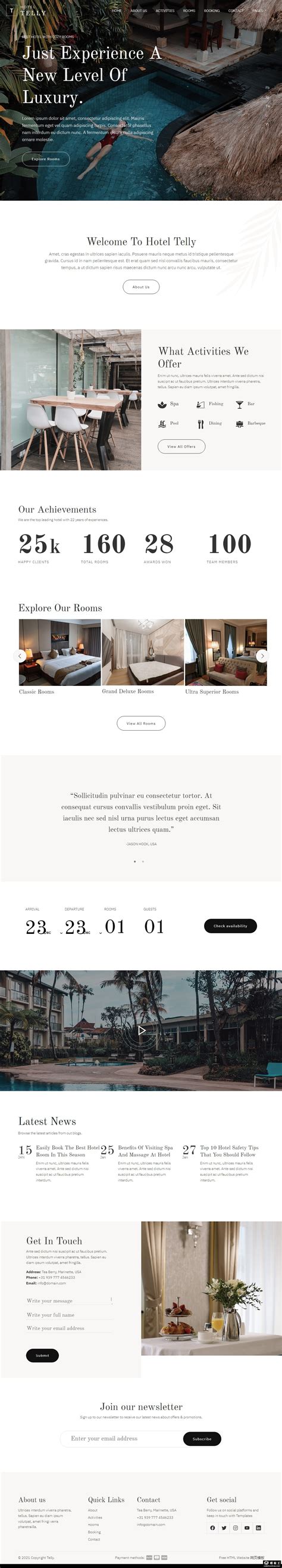 豪华海景酒店网站模板免费下载html - 模板王