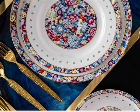 富玉 景德镇中式珐琅彩餐具套装家用 新款2022玲珑瓷碗碟餐盘组合-阿里巴巴