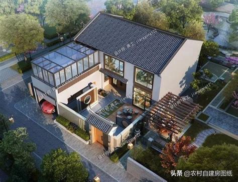 新中式小户型带院 别墅设计图，农村二层自建房屋 - 轩鼎房屋图纸