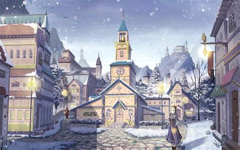 雪の降る街|ソウムラ的Pixiv风景壁纸插画图片 | BoBoPic
