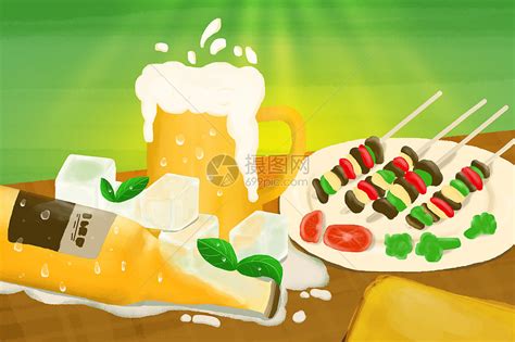夏日啤酒烧烤插画图片下载-正版图片401374598-摄图网