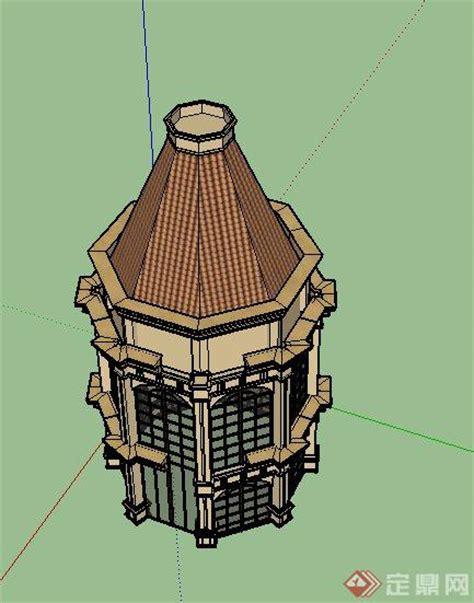 某欧式圆锥形两层塔楼建筑设计SU模型