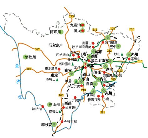最新四川旅游景点分布地图全图解析_四川旅游攻略【重庆中国青年旅行社】