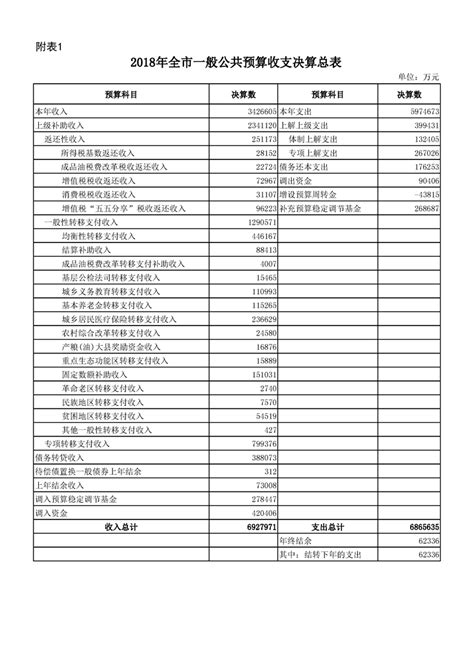 2018年洛阳市财政决算报告附表
