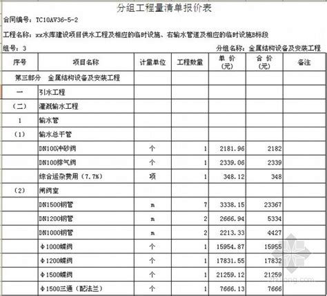[贵州]水库建设项目供水引水（含临设）工程量清单计价实例（全套报表）-清单定额造价信息-筑龙工程造价论坛