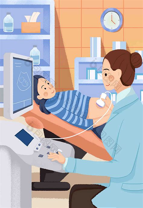 医院妇产科孕妇胎儿检查插画图片-包图网