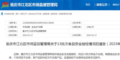 重庆市江北区市场监督管理局关于343批次食品安全抽检情况的通告（2023年第3号）-中国质量新闻网