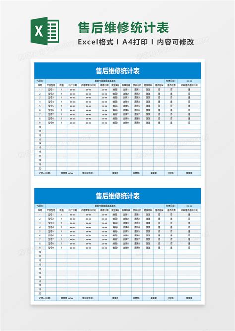 售后维修统计表Excel模板下载_熊猫办公