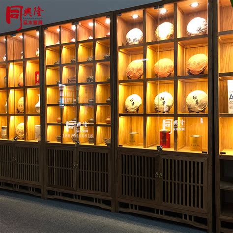 新中式展示柜茶叶门实木透明茶饼按实际紫砂壶杯珠宝玉器榆木柜-阿里巴巴