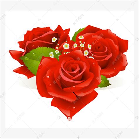 三朵玫瑰在心的形状素材图片免费下载-千库网