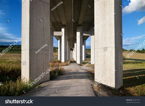 Motorway Bridge Landscape, Concrete Girder Piers For Superhighway Stock ...