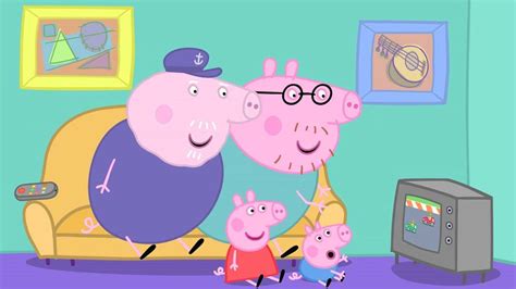 简笔画：小猪佩奇和乔治来到猪爷爷家，佩奇和猪爷爷一起看赛车节目_高清1080P在线观看平台_腾讯视频
