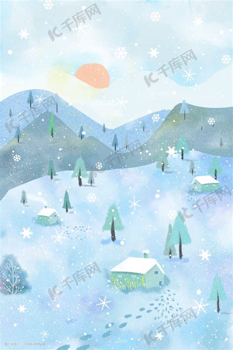 大雪节气冬天冬季冰雪覆盖唯美雪花景色插画图片-千库网