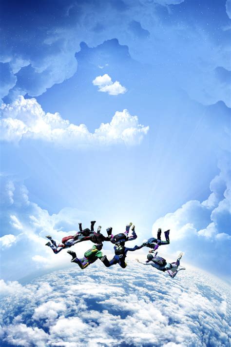 蓝天白云跳伞团队商务企业文化励志宣传标语海报背景PSD免费下载 - 图星人
