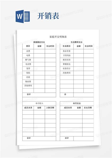 家庭开支明细表Word模板下载_编号qdpvejng_熊猫办公