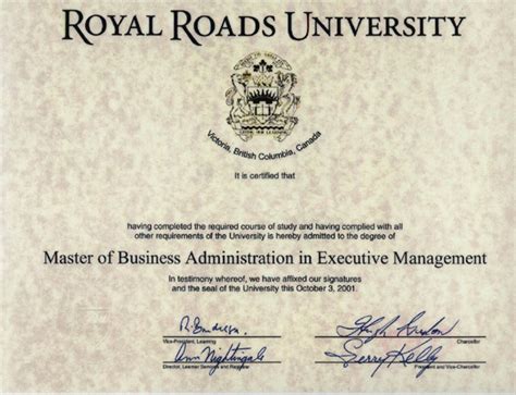 加拿大皇家大学MBA证书样本