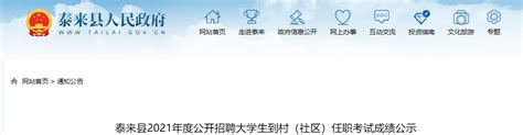 2021年黑龙江齐齐哈尔泰来县公开招聘大学生村官考试成绩公示