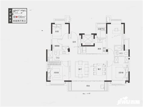 上海四季都会135㎡下叠户型图_首付金额_4室2厅3卫_135.0平米 - 吉屋网