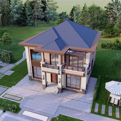QH2082欧式15米12.7米农村别墅图纸建房设计图及效果图大全 - 青禾乡墅科技