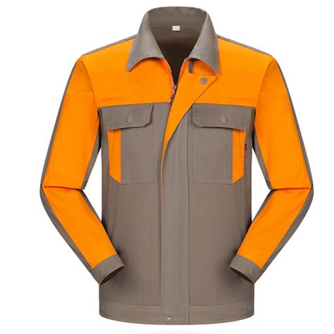 合肥全棉工作服定做款式灰色拼桔黄色长袖套装GZ-8017-合肥工作服