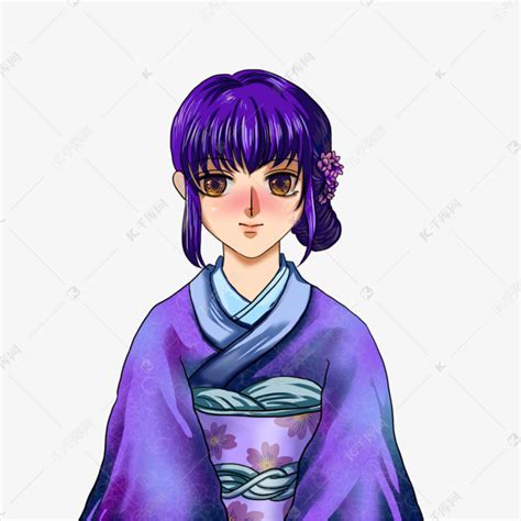 动漫风格紫色和服少女肖像素材图片免费下载-千库网